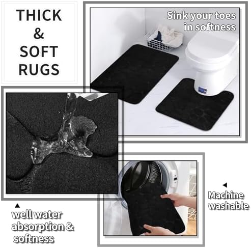 XLHOMO Black Bathroom Set, Bathroom Set with Shower Curtain and Rugs - Image 5