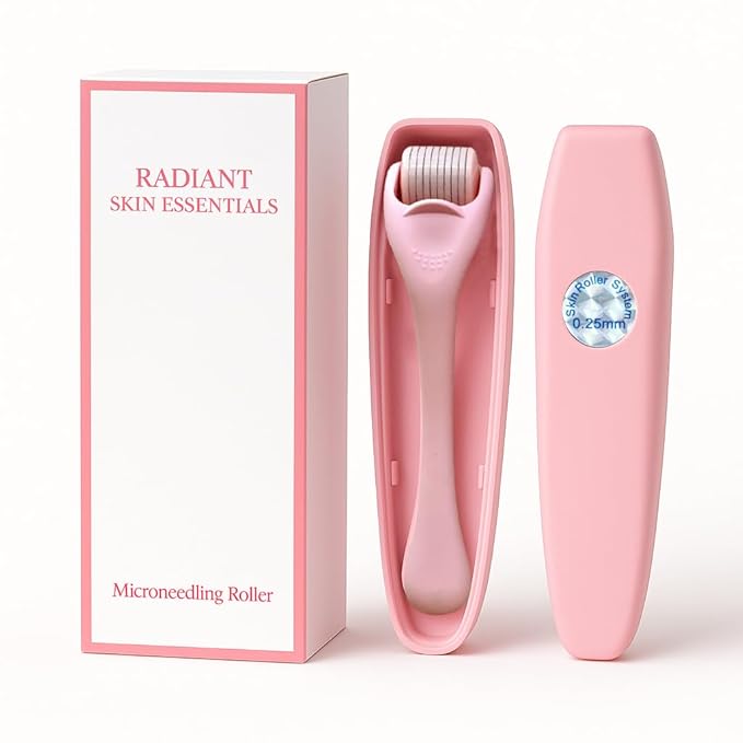 540 Stainless Steel Micropoint Derma Roller – Microneedling Roller for Face, Scalp & Beard – Skin Care Tool for Collagen Boost, Wrinkles & Hair Growth – Storage Case Included (Matte Baby Pink)