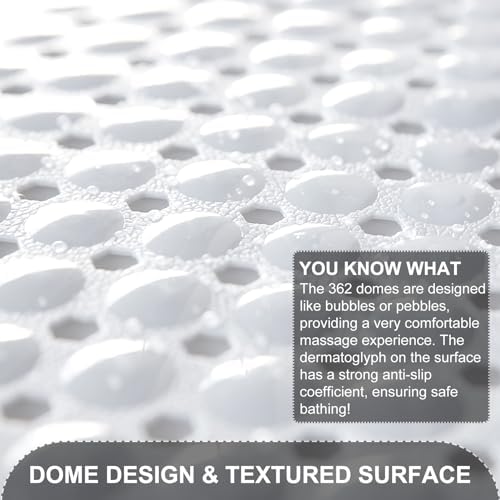 TEESHLY Bath Tub and Shower Mats, Non Slip 40 x 16 Inch Extra Large Bathtub Mat, Machine Washable Bathmat with Drain Holes, Suction Cups for Bathroom Floor, White - Image 2