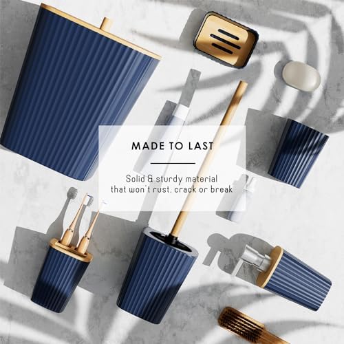 Clara Clark Bathroom Set - Navy Blue Bathroom Accessories Set, 6PC Bathroom Accessory Set, Bathroom Sets with Bathroom Rugs, Toilet Brush, Trash Can & Soap Dispenser - Image 5