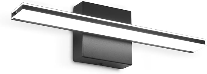 Black Bathroom Vanity Lights 16 Inch LED Lights Over Mirror for Bathroom 9W Bath Lamp Cool White 6000K Vanity Lighting Fixtures Black Modern Wall Lighting for Mirror