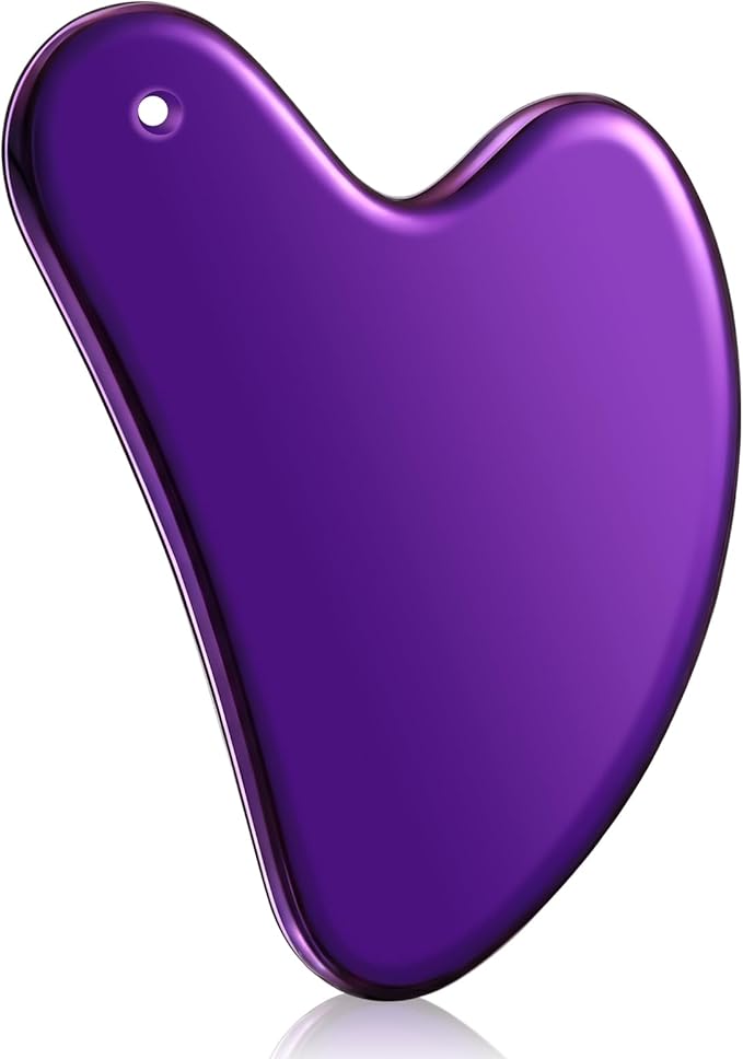 Nuanchu Stainless Steel Gua Sha Facial Tool, Metal Gua Sha for Lymphatic Drainage, Guasha Face Sculpting Double Chin Reduce with Pouch Mother Day Self Care Gift(Purple)