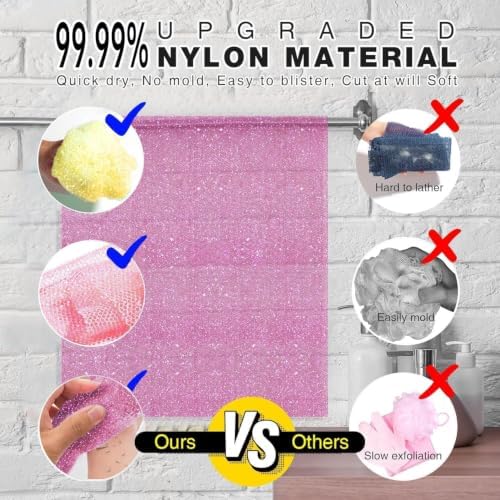 UJFQBH 3 Piece Bright Style African exfoliating net Exfoliating Shower Set Long Bath Sponges for Smooth, Refreshed Skin, The Exterior Gleams - Ideal for Daily Use (Bright Yellow, Pink, Purple) - Image 2