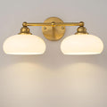 GoYeel Bathroom Light Fixtures Over Mirror, Vintage Gold Double Arm Vanity Lighting Fixtures 2 Light Antique Wall Light Fixture with Glossy Milk White Glass Shade for Bathroom, E26 Base