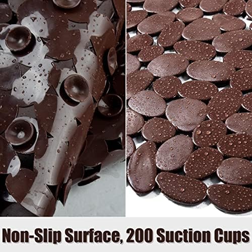 Pebble Shower Mat for Bathtub Non Slip Mat 35"X16" with Suction Cups,Brown - Image 2