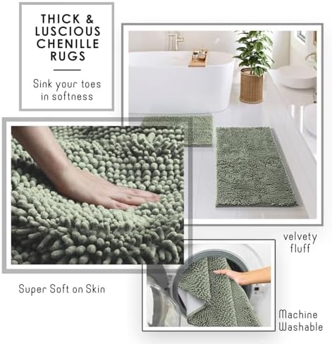 Clara Clark Sage Green Bathroom Set - Bathroom Sets with Shower Curtain and Rugs, 26PC Bathroom Accessory Set, Shower Curtain Set with Adhesive Corner Shower Caddy Hanging & Soap Dispenser - Image 5