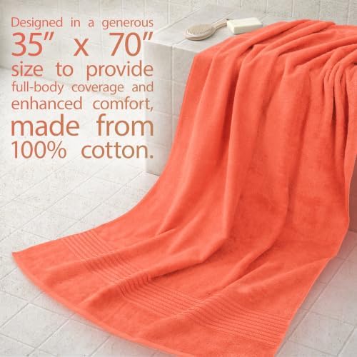 Cotton Paradise 100% Cotton Turkish Towel Set, Soft Absorbent Quick Dry, 2 Piece 35x70 Bath Sheet Set, Coral - Image 2