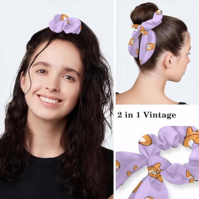 Adjustable Brown Dachshund Dog Blue Surgical Scrub Cap with Button,Sweatband for Women with Bow Hair Scrunchy