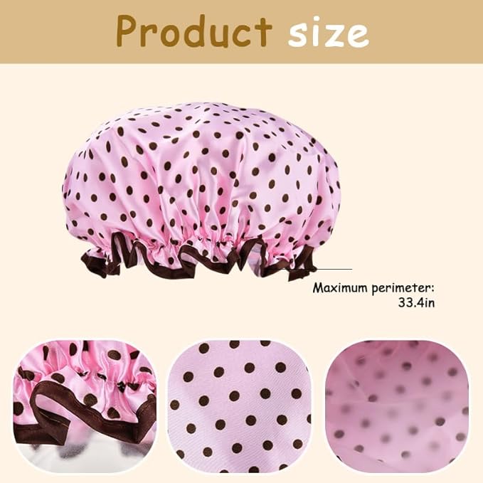 Vintage Polka Dot Shower Cap for Long Short Hair Caps for Shower Reusable Waterproof Double Layer Bath Cap for Women Adjustable Pink Polka Dot Print Bath Caps for Braids Womens Christmas Gift Ideas