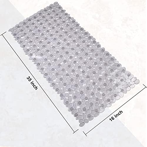 SONGZIMING Bathtub Mat Non Slip Pebble Bath Shower Mat 35"X16", Clear Grey - Image 3