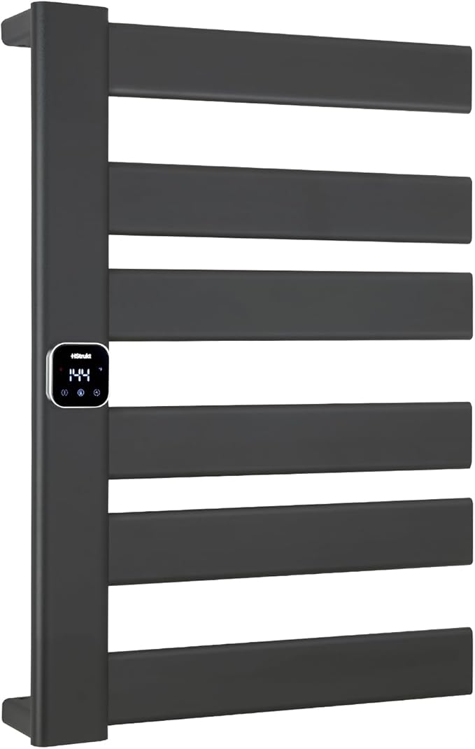 Towel Warmer, Heated Towel Rack with Built-in Timer and Temperature Control,Hard-Wired(Left-Wiring)/Plug-in Wall-Mounted Towel Rail, Aluminum，18.8" W X 25.6" H, Black
