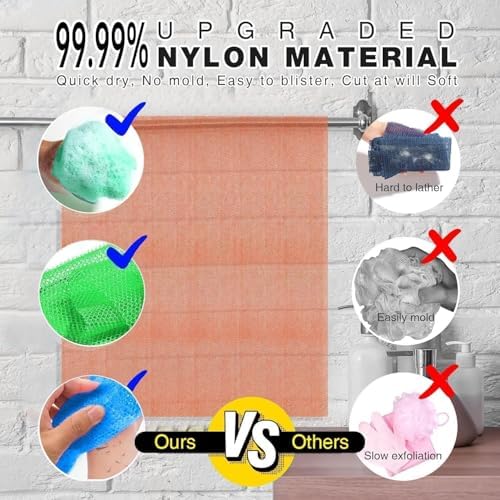 UJFQBH 3 Pieces African exfoliating net African Net Long Net Bath Sponge Exfoliating Shower Body Scrubber Back Scrubber Skin Smoother,Great for Daily Use (Yellow, Green, Blue) - Image 2