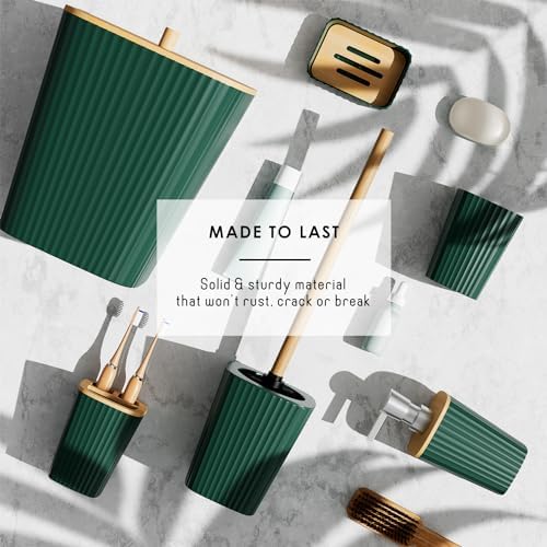 Clara Clark Bathroom Set - Hunter Green Bathroom Accessories Set, 6PC Bathroom Accessory Set, Bathroom Sets with Toilet Brush, Trash Can & Soap Dispenser - Image 5