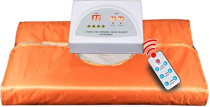 Elitzia Portable Far Infrared Sauna Blanket for Home Dual-Zone Heating Remote Control 95-176°F Adjustable Waterproof & Easy Clean Oxford Fabric Overheat Protection 70.9"x31.5" Orange