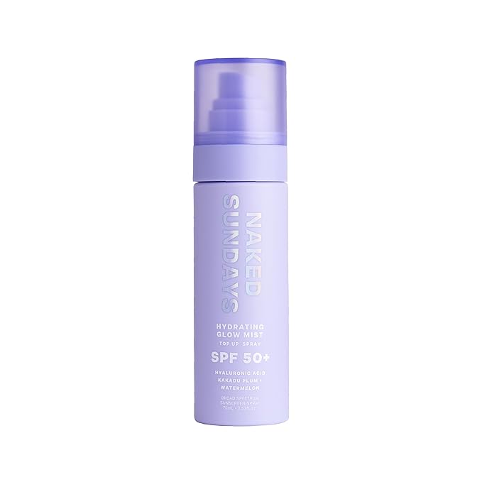 Naked Sundays SPF 50 Hydrating Glow Face Mist - Daily Sunscreen Spray & Makeup Setting Spray with Hyaluronic Acid, Lightweight, Non-Greasy & Hydrating, 75ml