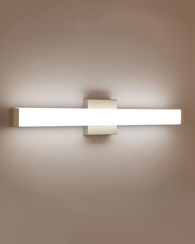 LED Bathroom Vanity Light Fixtures 24 in Brushed Nickel, 14W 4000K Natural White Square Wall Fixture, Modern Lighting for Over Mirror, Damp Rated,ETL