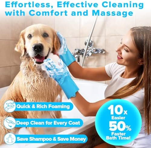 6PCS Grooming & Bath Supplies for Dogs, Cats | Dog Washing Gloves | Dog Bath Brush | Dog Shower Brush | Pet Grooming Gloves | Dog Grooming kit | Pet Supplies for Showerhead & Sprayer (Light Blue) - Image 2