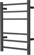 Electric Heated Towel Warmer - Wall Mounted Bathroom Towel Rack, Plug-in Design & Brushed Stainless Steel Finish Black Timer & Temperature Control, 6 Bar