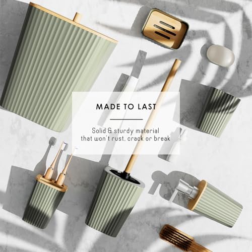 Clara Clark Bathroom Set - Sage Green Bathroom Accessories Set, 6PC Bathroom Accessory Set, Bathroom Sets with Adhesive Corner Shower Caddy Hanging, Toilet Brush, Trash Can & Soap Dispenser - Image 5