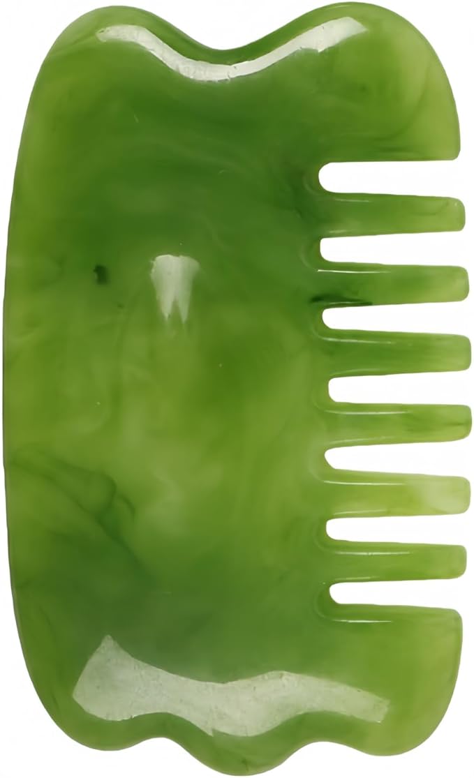 Gua Sha Scraping Massage Tool, GuaSha Facial Set, Natural Resin GuaSha Massage Tools for Rejuvenate Skin Anti-Wrinkle Anti Aging (Green, Gua sha Comb)