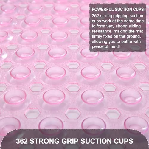 TEESHLY Bath Tub and Shower Mats, Non Slip 40 x 16 Inch Extra Large Bathtub Mat, Machine Washable Bathmat with Drain Holes, Suction Cups for Bathroom Floor, Clear Pink - Image 3