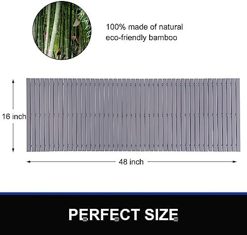 Bath Mat Bathroom Runner Long Large Rugs Floor Wood Shower Bathtub Waterproof Non Slip Accessories 16x48 Inch Easy to Clean, Striped Grey, 1 pc - Image 2