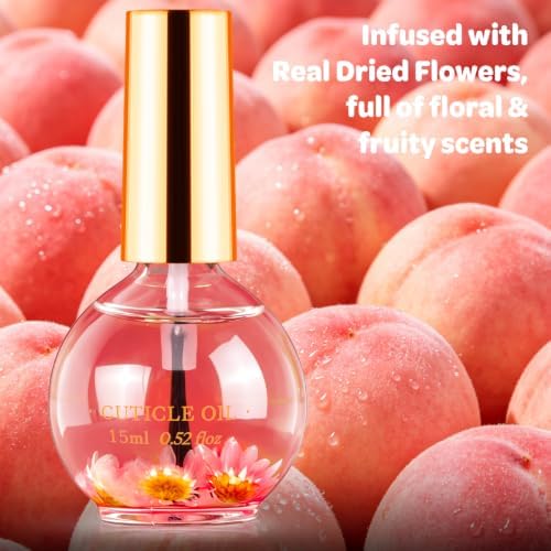 JIASHENG Cuticle Oil, Peach Cuticle Nail Oil Infused with Real Flowers 15ml - Image 7