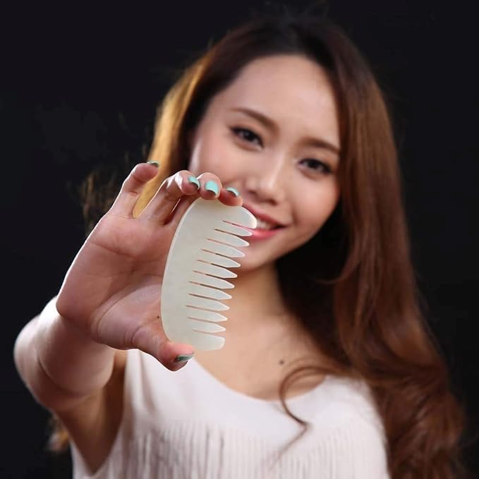 Scalp Massage Comb, Scalp Massager for Hair Growth, Head Scratcher for Itchy Scalp, Natural Gua Sha Jade Stone for Stress Relief, Meridian Brush