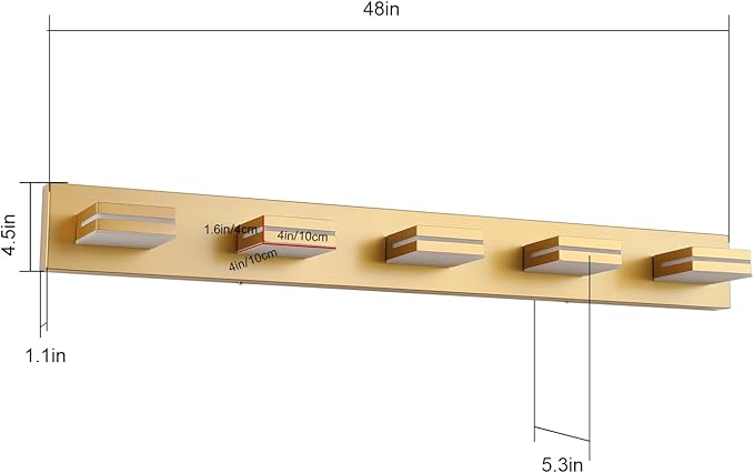 SineRise LED Modern Bathroom Vanity Light Fixtures (6-Light, 48-Inch), Matte Gold Modern Acrylic Bathroom Wall Lighting Fixtures Over Mirror (Cool White 6000K)