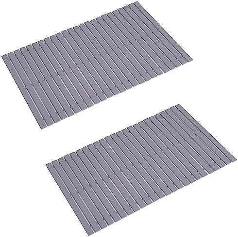 Bath Mat Bathroom Rugs Floor Wood Shower Bathtub Waterproof Non Slip Grey Accessories 16x24 Inch Easy to Clean, 2 pcs by Fovlaurs