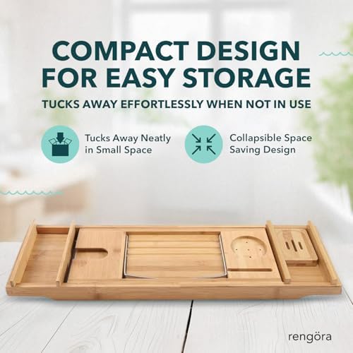 Expandable Bamboo Bath Tray for Tub – 43" Wooden Bathtub Caddy with Shelf – Spa Bathroom Decor & Accessories for Women – Bathtub Tray for Relaxation & Storage - Image 6