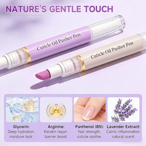 2 Pcs 2-in-1 Cuticle Oil Pusher Pen - 2026 New Ceramic Cuticle Pen,No Leak Travel Size Cuticle Pusher Pen With Oil,Moisturizing And Brightening Instant Keratin Removal Tool For Dry Damaged Nails - Image 2