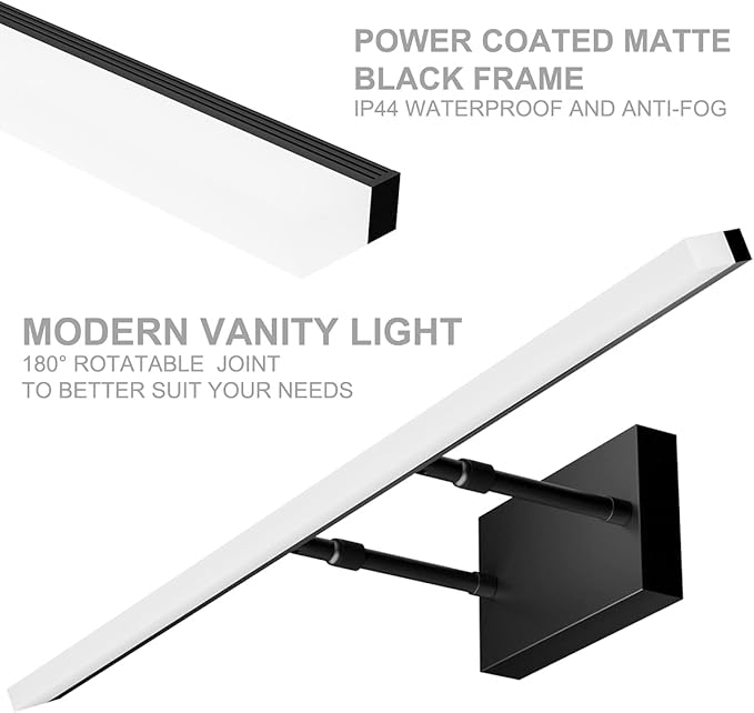 Aipsun 31.5 inch Modern Black Vanity Light Adjustable Bathroom Light Fixtures Over Mirror Rotatable Vanity Lighting 5500K