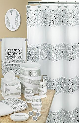 Zahari Home Sinatra Bathroom Shower Curtain Set - 13pc Classic White Shower Curtain & Hooks - Unique Design - Image 7