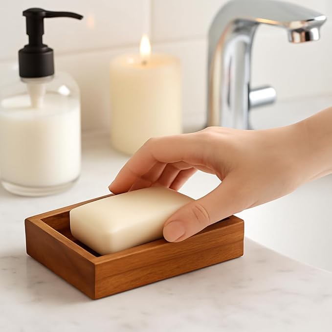 Creative Home 63068 Acacia Bath Rectangular Soap Dish, Soap Tray, Holder