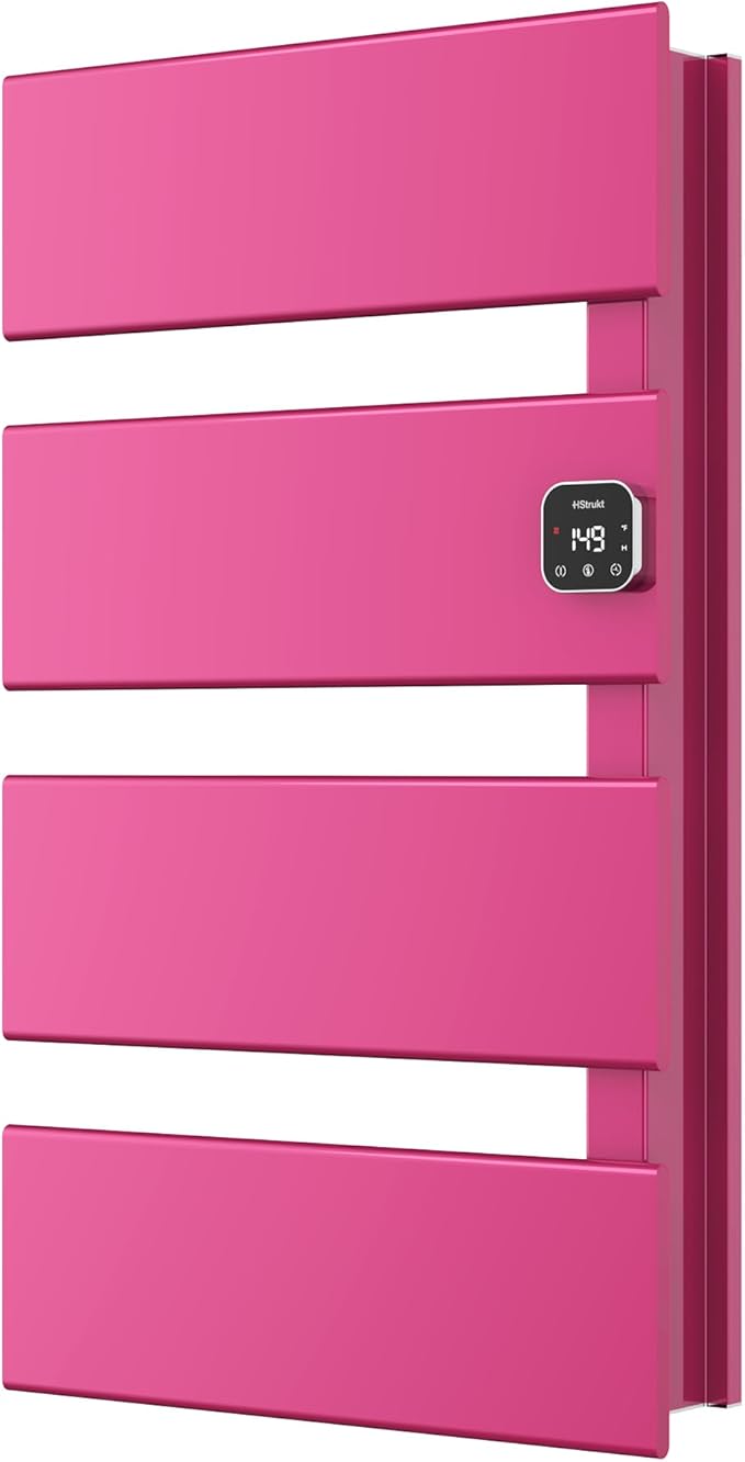 Electric Towel Warmer, Heated Towel Rack with Thermo Control and Timer, Fast Heating Towel Rail for Bathroom with Memroy Function, Work with Smart Plug, Right-Wiring, 4 Panel, Pink