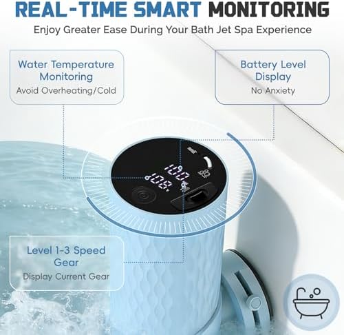 Upgraded Bath Jet SPA for Tub with Display Screen, Portable Handheld Bathtub Jet with Battery Level and Temperature Display, Bubble/Jet Two Mode, 8800mAh, IP67 Waterproof, 3 Adjustable Speeds - Image 3
