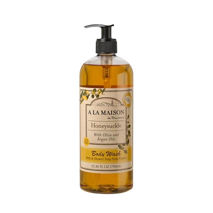 A LA MAISON French Hydrating Liquid Body Wash, Honeysuckle - Natural Body Wash Made with Essential Oils - Biodegradable, Plant-Based, Vegan, Cruelty-Free, Alcohol & Paraben Free (25.36 oz, 1 Pack)
