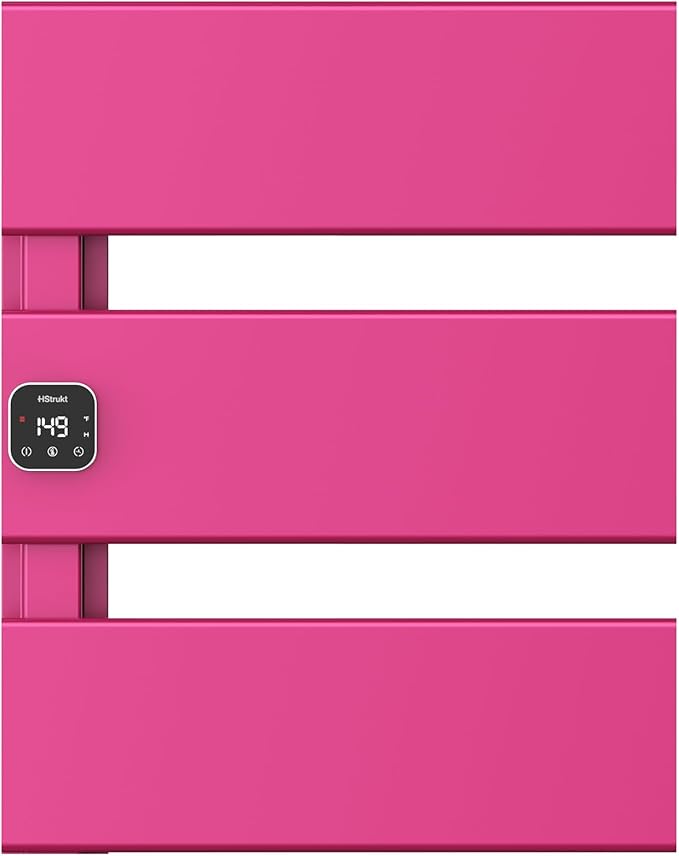 Electric Towel Warmer, Heated Towel Rack with Thermo Control and Timer, Fast Heating Towel Rail for Bathroom with Memroy Function, Work with Smart Plug, Left-Wiring, 3 Panel, Pink