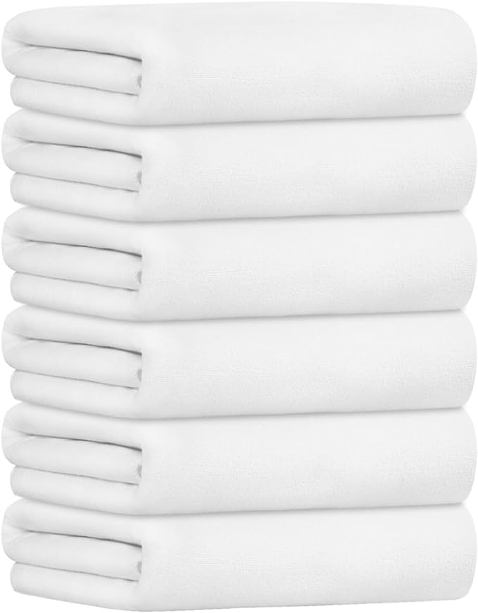 JML Bath Towels, Large Microfiber Bathroom Towel Set 6 Pack 30" x 60", Soft Absorbent Microfiber Body Towels for Adult, White