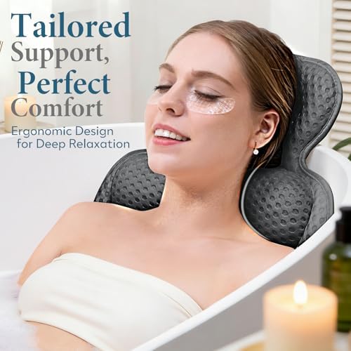 Bath Pillows for Tub, Comfortable Bathtub Cushion for Head and Neck with Soft 3D Mesh Fabric and 54 Non-Slip Suction Cups, Relaxing Tub and Shower Accessories Spa Gift Gray Standard - Image 3