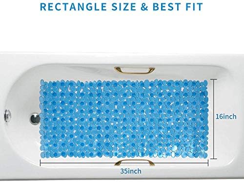 Pebble Shower Mat Non Slip Tub Mat 35"X16" with Suction Cups,Clear Blue - Image 2
