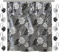Zahari Home 13pc Erica Bathroom Fabric Shower Curtain Sets Bathroom Shower Curtain & 12 Shower Bathroom Hooks Modern Classic Luxury Contemporary Decor Grey Shower Curtain Stylish Bath Sets by ZahariHome