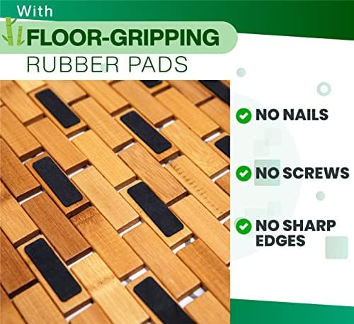 Bamboo Bath Mat, 24 x 16 Inch Foldable Roll-Up Wood Bathmat - Image 5
