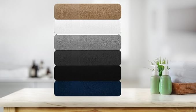 Large Bath Towels Pack of 6 – 24" x 50", 100% Cotton Terry – Soft, Quick-Dry & Highly Absorbent – Multi Assorted Towels for Bathroom, Spa, Shower, Pool & Daily Use