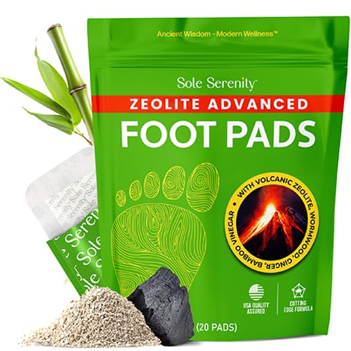 Sole Serenity Foot Pads - Zeolite Mineral, Ginger Root, Wormwood, Bamboo Vinegar, Foot Spa for Achy Feet - 20 Pads