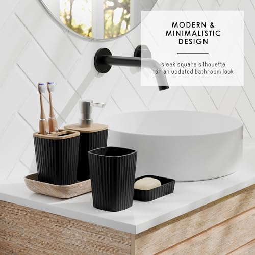Clara Clark Bathroom Set - Black Bathroom Accessories Set, 6PC Bathroom Accessory Set, Bathroom Sets with Bathroom Rugs, Adhesive Corner Shower Caddy Hanging, Toilet Brush, Trash Can & Soap Dispenser - Image 3