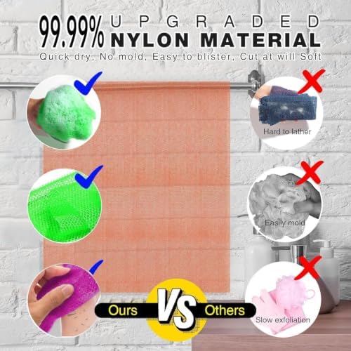 UJFQBH 3 Pieces African Bath Sponge African Net Long Net Bath Sponge Exfoliating Shower Body Scrubber Back Scrubber Skin Smoother,Great for Daily Use (Purple， Pink，Green) - Image 2