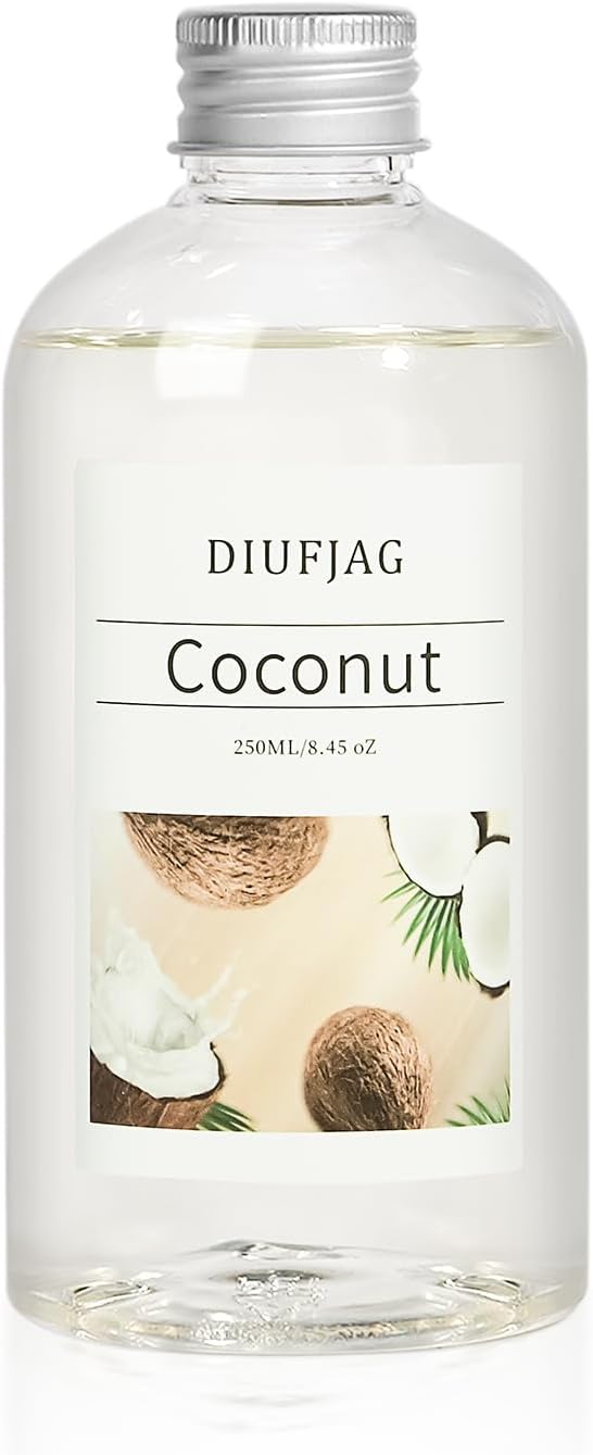 Coconut Diffuser with 10 Fiber Sticks, 200mlDiffusers for Home Essentials Bathroom,Last up to 60 Days