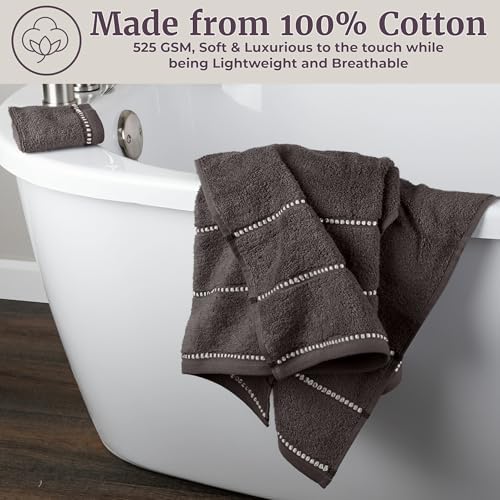Lavish Home Bathroom Towels Set, Bathroom Accessories, Charcoal, Set of 6 - Image 5